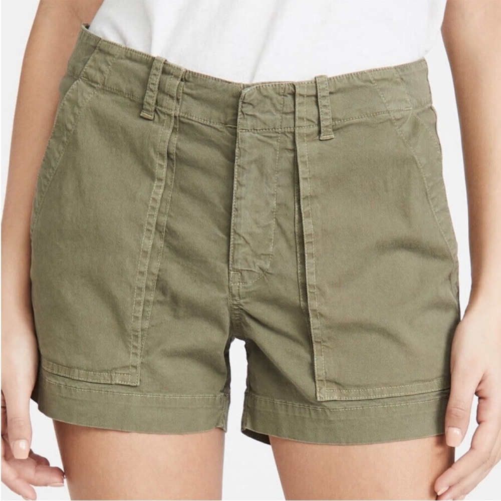 Nili Lotan Utility Shorts Women’s 2 Army Green Khaki Twill Mid Rise 3.5” Inseam‎